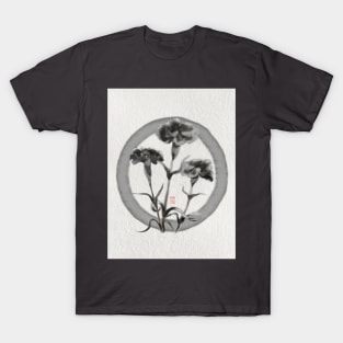 zen circle with sumiE ink carnations T-Shirt